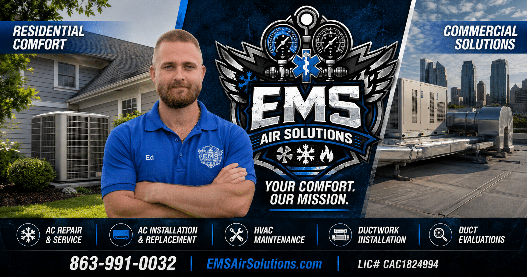 EMS Air Solutions technician completing an attic HVAC installation in Sebring Florida